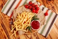 French Fries Potato Snack Ketchup Sauce Flat Lay Royalty Free Stock Photo