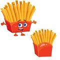 French fries in a red box and character, food, fast food, food, appetite, isolated object on a white background, vector Royalty Free Stock Photo