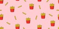 French fries seamless pattern. Fast food wallpaper texture. Vector