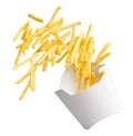 French fries splashing out from white paper box Royalty Free Stock Photo