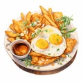French Fry And Egg Illustration: Artgerm Inspired Plate And Fries Artwork