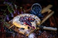 French Galette pie. Rustic style.Side view in section .