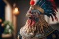 French Gallic Rooster wearing France national dress or clothes, Generative AI