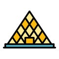 French glass pyramide icon color outline vector