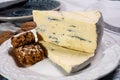 Cheese collection, piece of French blue cheese auvergne or fourme d\'ambert Royalty Free Stock Photo