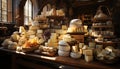 French gourmet delicatessen an abundance of organic, fresh, rustic cheeses generated by AI Royalty Free Stock Photo