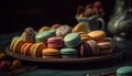 French gourmet macaroon dessert a sweet, colorful indulgence on plate generated by AI