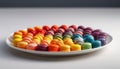 French gourmet macaroon stack, a colorful indulgence on white plate generated by AI