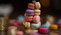 French gourmet macaroon stack, a sweet indulgence in multi colored variations generated by AI