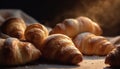 French gourmet pastry: a buttery croissant on a rustic plate generated by AI