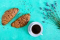 French grain croissants on a bright background. The concept of healthy eating.