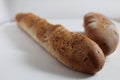 French baguette close up on a white background