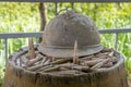 French Helmet and Bullets from World War 1 Royalty Free Stock Photo