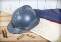 French helmet and old french flag