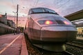 French High Speed train TGV Reseau ready for departure on Toulon train station platform. TGV is one of the main trains of SNCF Royalty Free Stock Photo