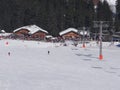 French holiday skiers relax at an outdoor restaurant