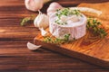 French homemade Camembert cheese with thyme and garlic