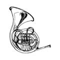 French horn brass musical instrument vector illustration isolated. Double horn silhouette orchestra woodwind instrument Royalty Free Stock Photo