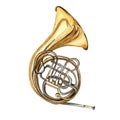 French horn brass musical instrument watercolor illustration on white background. Royalty Free Stock Photo