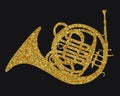 Shining silhouette of french horn on dark background. Royalty Free Stock Photo