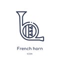 French horn icon from music outline collection. Thin line french horn icon isolated on white background