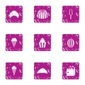 French horn icons set, grunge style Royalty Free Stock Photo