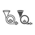French horn line and glyph icon, musical and instrument, aerophone sign, vector graphics, a linear pattern