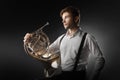 French horn musician portrait Royalty Free Stock Photo