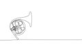 French horn one line art. Continuous line drawing of musical, classic, melody, acoustic, symphonic, horn, french