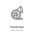 French horn outline vector icon. Thin line black french horn icon, flat vector simple element illustration from editable music Royalty Free Stock Photo