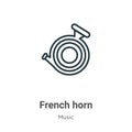 French horn outline vector icon. Thin line black french horn icon, flat vector simple element illustration from editable music Royalty Free Stock Photo