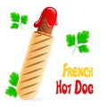 French hot dog and tomato ketchup. Fast food concept, street food.