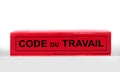 French labor code book on white background, labor code law reform in France concept