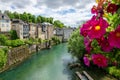 French landscape in the country on the Oloron river. Oloron Sainte Marie, france