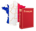 French language book with map of France, 3D rendering Royalty Free Stock Photo