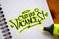 French language C`EST LES VACANCES! hand-lettered in notebook