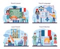 French language concept set. Language school french course. Study foreign Royalty Free Stock Photo
