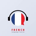 French language course banner. Digital course. Online education. Online language courses. Language practice. Vector EPS 10. Royalty Free Stock Photo