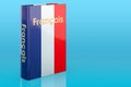 French language course. French language textbook on blue backdrop. 3D rendering Royalty Free Stock Photo