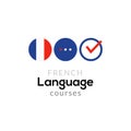 French language school logo course concept. Vector french speak fluent course design Royalty Free Stock Photo