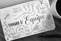 French language TRAVAIL D`EQUIPE hand-lettered sketch notes