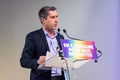 French left-wing politician FranÃ§ois Ruffin giving a speech at a rally