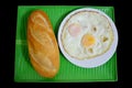 French loaf or baguette served with fried egg Royalty Free Stock Photo