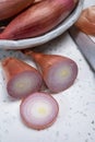 French long pink shallots grappe onion from Brittany, France Royalty Free Stock Photo