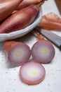 French long pink shallots grappe onion from Brittany, France