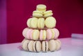 French macarons on cake stand