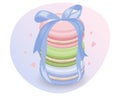 French macaroons tied with a festive ribbon. Pastel colors. Cafe and pastry shop design, poster vector