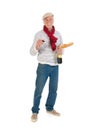 French man with bread and wine Royalty Free Stock Photo