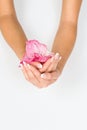 French manicure and pink flower Royalty Free Stock Photo