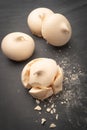 French meringue cookies on slate background. Top view with copy space